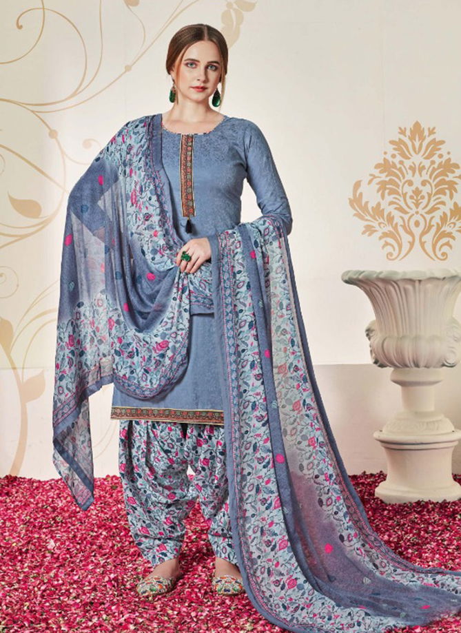 Husna-E-Patiala Pure Heavy Jam Cotton Jacquard With Elegant Kashmiri Style Top Soft Cotton Printed Patiyala Suit Collection 186-001-010